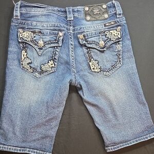 Womens MissMe Signature Bermuda Blue Denim Shorts Size 28